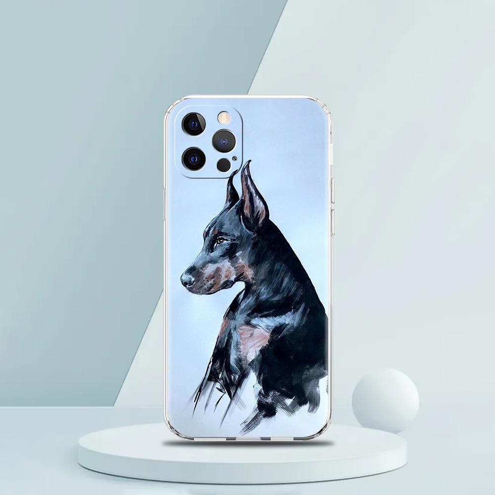Чехол для iPhone 16 15 14 13 12 Pro Max с изображением добермана, прозрачный мягкий чехол для iPhone 11 Pro Max 7 8 Plus XS XR, защитная крышка, чехлы, сумки