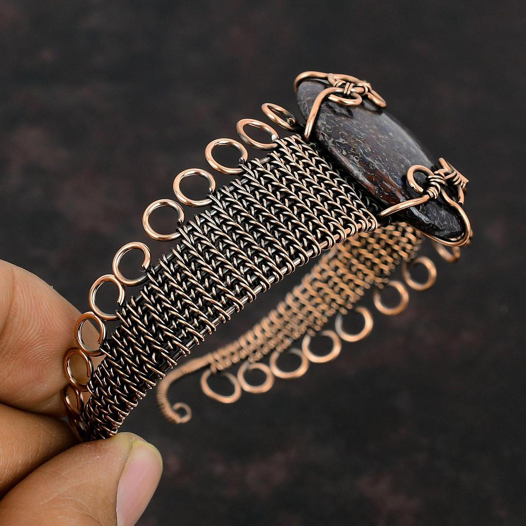 Браслет-манжета из кости динозавра, браслет из медной проволоки, регулируемый браслет-манжета, браслет из драгоценных камней, медная проволока ручной работы, ювелирное изделие, подарок для мамы