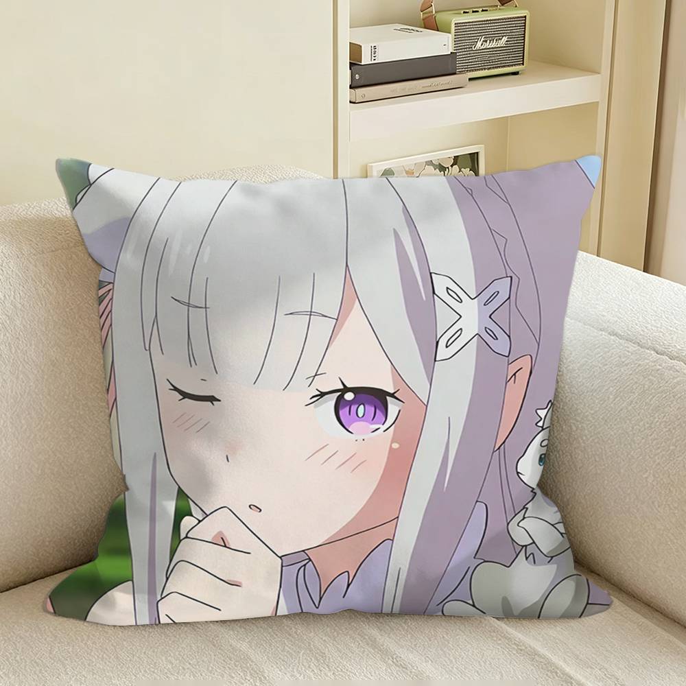 HalfElf Emilia and REM Aniem RE Square Sofa Pillow Cover Solid Color Living Room Home Decor Cushion Case