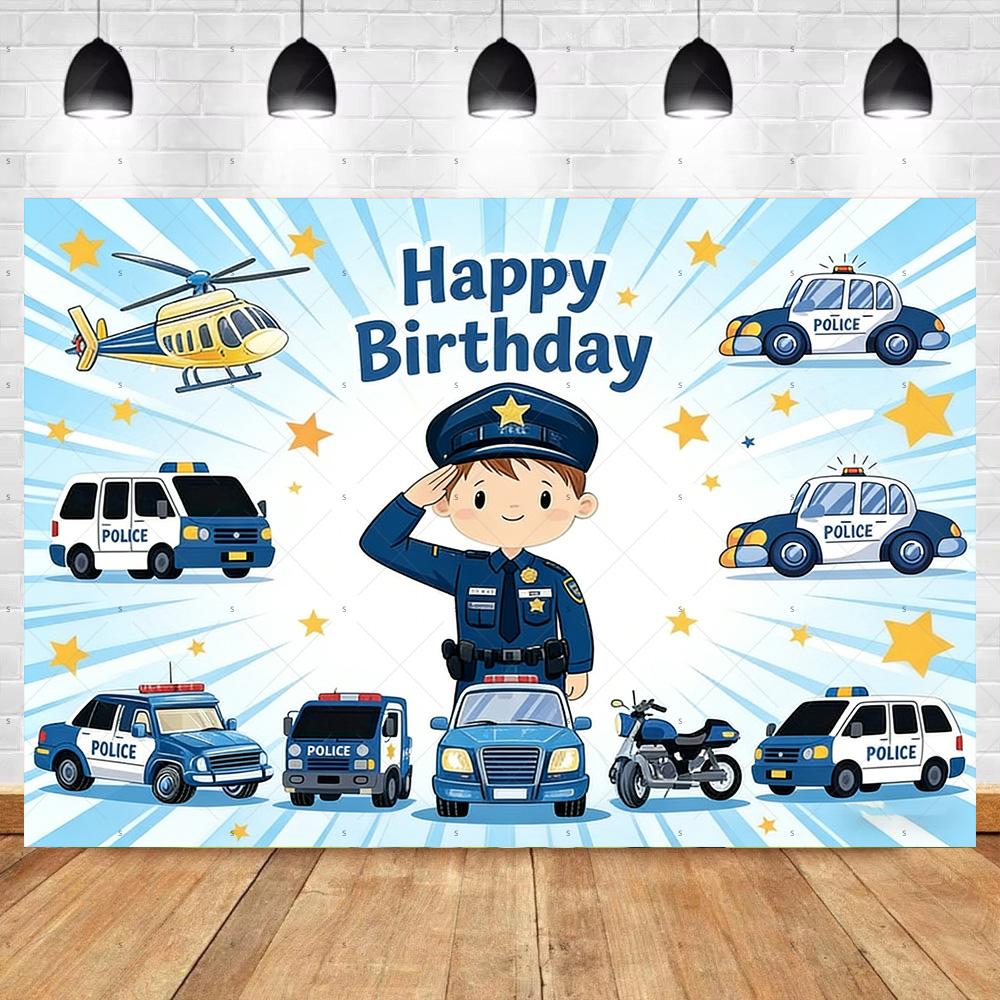 Cartoon Police Backdrop Police Station Car Background Banner Kid Birthday Party Decoration Baby Shower Supplies Photography Prop