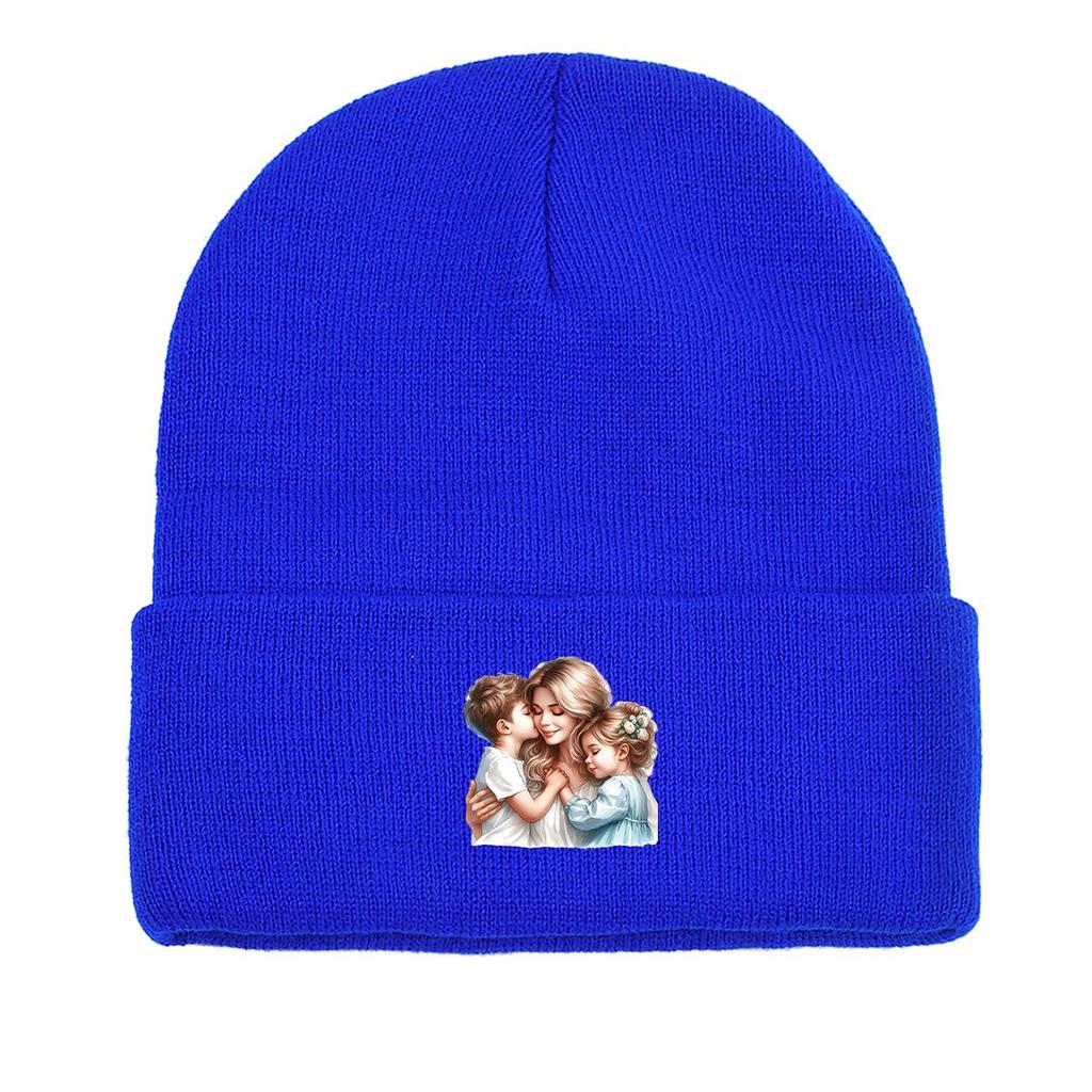 Mother Family Print Knit Hat Beanie, Man Cap Winter Fit Headwear Headwear Knitted Cap Beanie