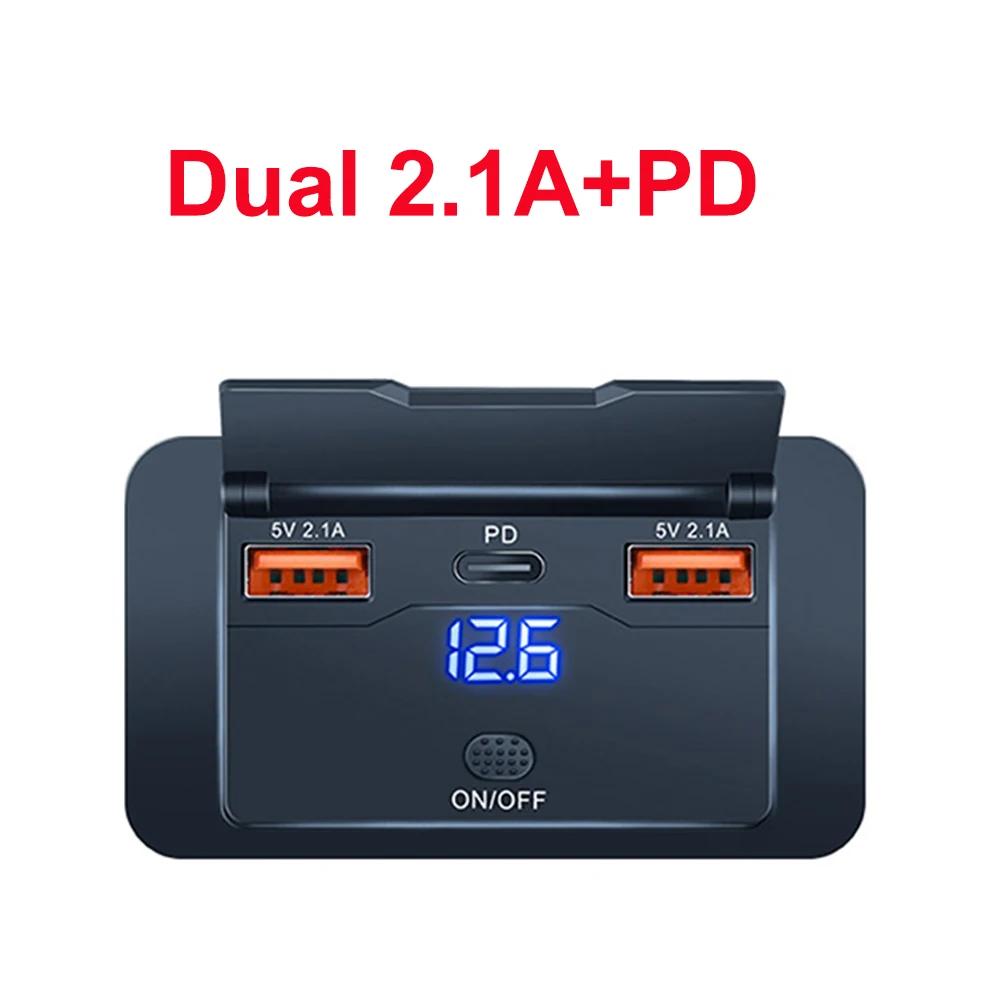 Двойное USB-быстрое зарядное устройство Type C QC3.0 3.0 с переключателем, 3-портовая панель питания, водонепроницаемая, для автобуса 12-24В, автомобиля, грузовика, морского транспорта