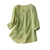 Women's Solid Color Cotton And Linen Short-sleeved Embroidered Retro Breathable T-shirt Round Neck Top