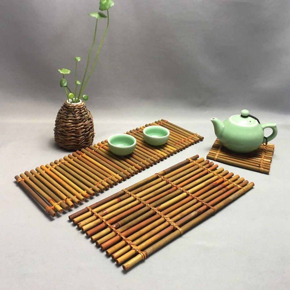 Sqaure Rectangle Bamboo Raft Coaster Bamboo Anti-slip Mat Multi-purpose Heat Insulation Pad Tea