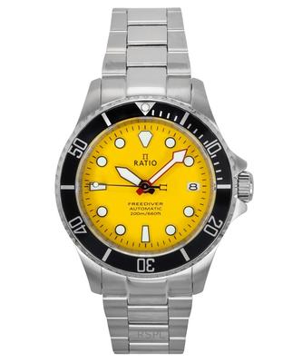 Мужские часы FreeDiver Sapphire из нержавеющей стали с желтым циферблатом RTF044 200M с автоподзаводом