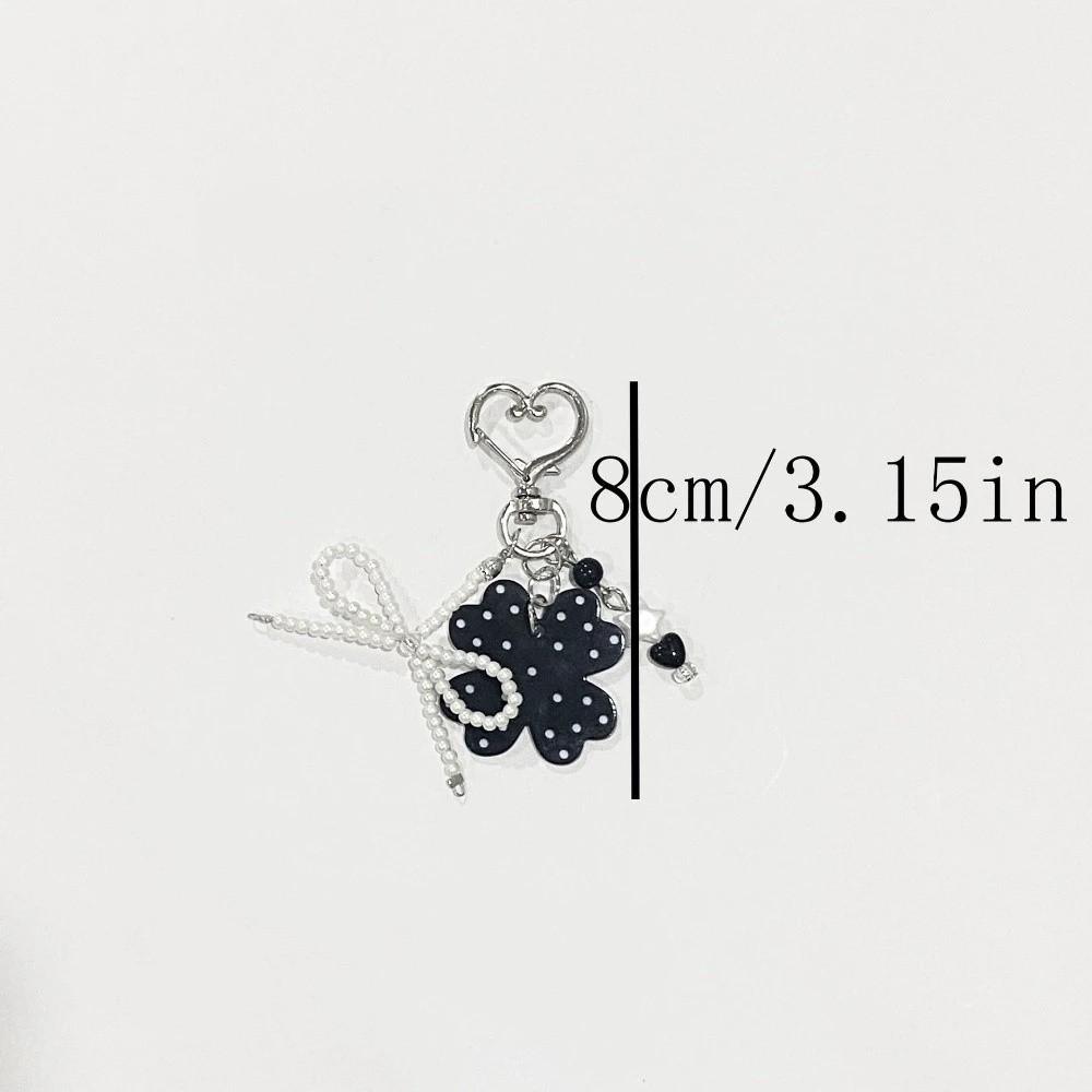 Heart Shape Four Leaf Clover Keychain Beaded Bow Heart Pendant Aesthetic Bag Charm Purse Decor