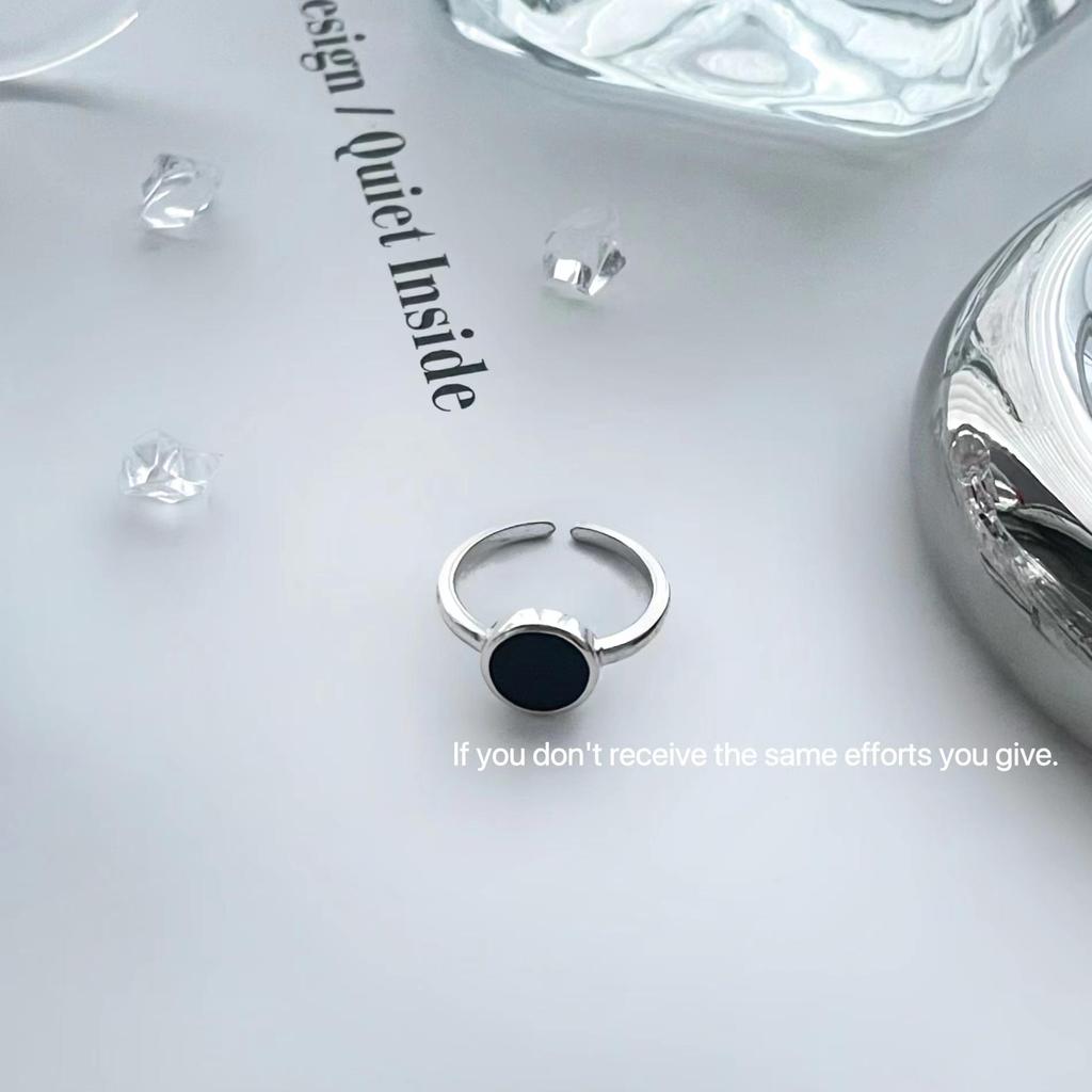 Минималистичное черное кольцо-незамкнутый круг из стерлингового серебра S925 - Модное кольцо на палец в корейском стиле