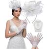 Шляпка-fascinator для женщин, на вечеринку с чаепитием, Fascinator, повязка на голову с перчатками, Аксессуары для вечеринки с чаепитием для дам