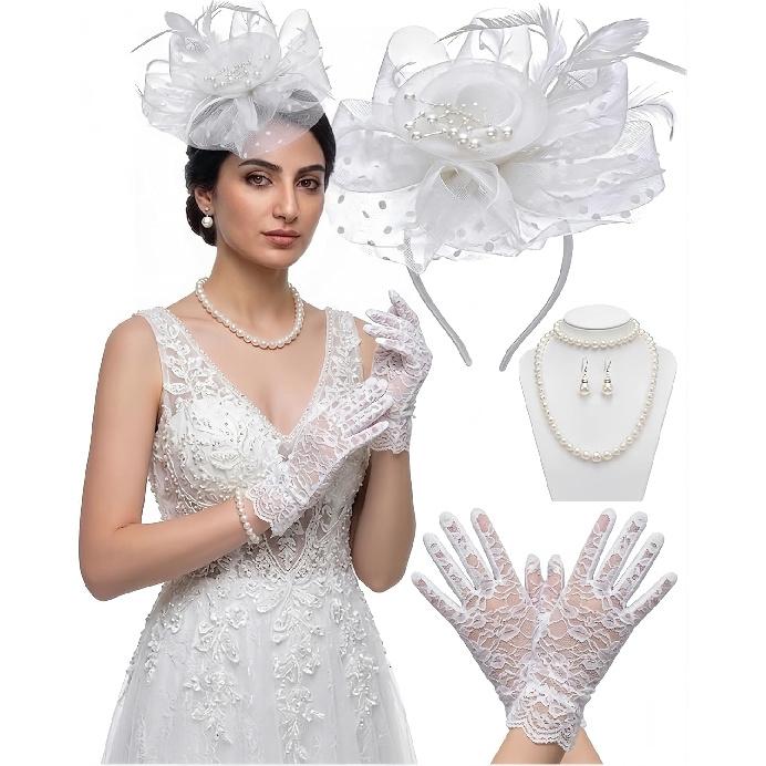 Шляпка-fascinator для женщин, на вечеринку с чаепитием, Fascinator, повязка на голову с перчатками, Аксессуары для вечеринки с чаепитием для дам