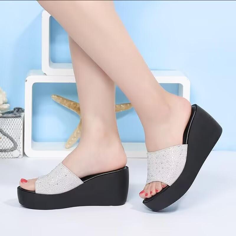 Европейская станция замшевые сандалии женские с цветком и стразами сандалии на ногу с открытым носком на толстой подошве на танкетке шлепанцы