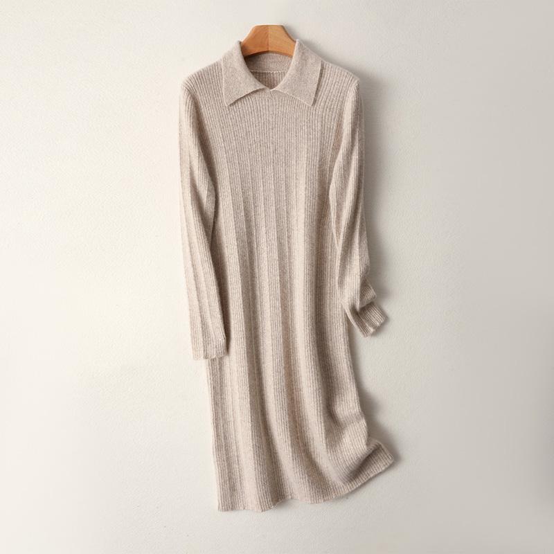 Women Sweater Dress 100% Wool TIDENOVEL Turn-down Collar Knit Long Pullover Winter Jumpers Wool Long Dress Female