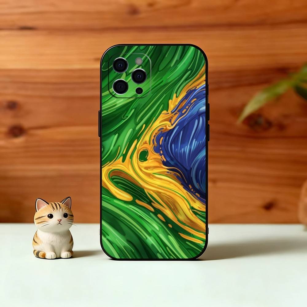 B-Бразилия B-Бразильский флаг Чехол для телефона для iPhone 17, 16, 15, 14, 13, 12, 11 Plus, Pro Max, Другие Мягкий Черный Чехол