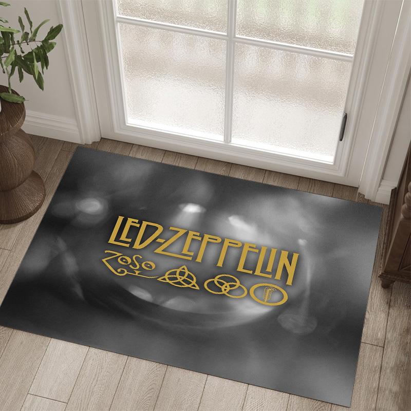 Led Zeppelin Design Crystal Velvet Carpet Cozy Non?Slip Printed Rug For Bedroom Living Room Entrance