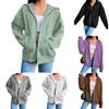 Women New Fall Fashion Casual Sport Loose Solid Color Hooded Sweatshirt Zipper Cardigan