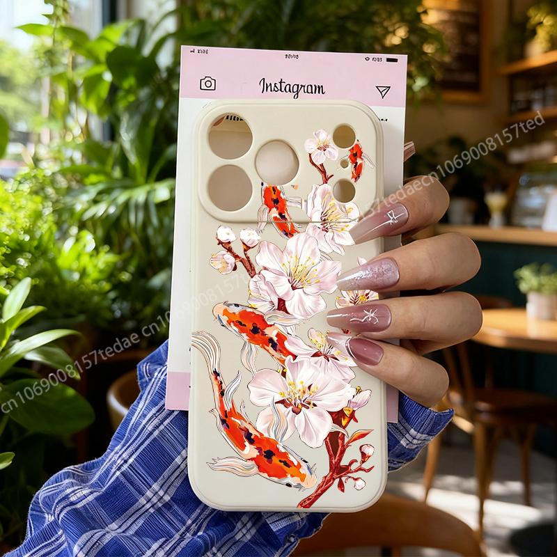 Чехол для телефона Luckly Koi Goldfish Bloosom Flower для IPhone 17 AIR 11 12 13 14 15 16 Pro Max 13Mini Art Koi Carp Мягкая силиконовая накладка
