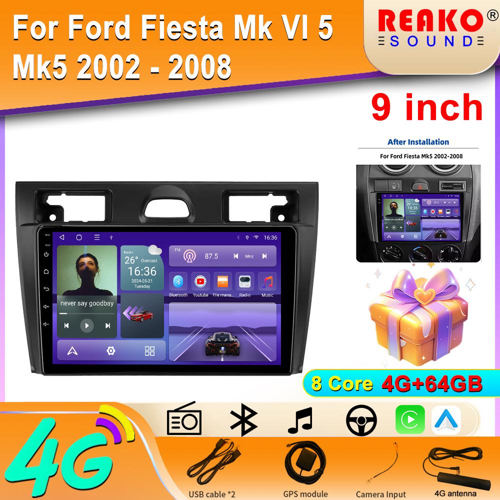 Android 13 для Ford Fiesta Mk VI 5 Mk5 2002 - 2008 Автомобильное радио 4G GPS BT Carplay Мультимедийная система Навигация Стерео Универсальный сенсорный экран
