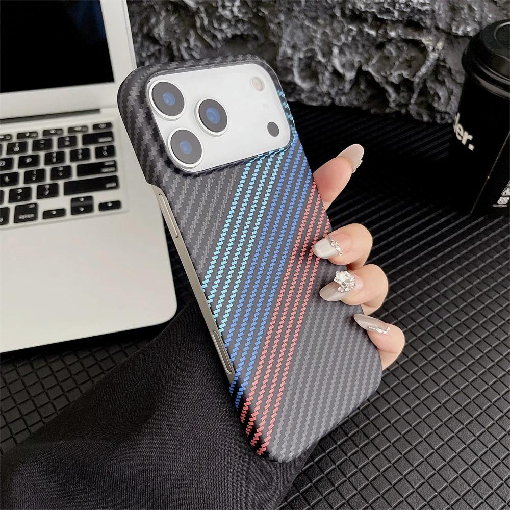 Чехол для телефона с текстурой из углеродного волокна и кевлара для IPhone 17 Air 16 15 14 Plus 13 12 11 Pro Max Жесткий пластиковый полузакрытый защитный чехол