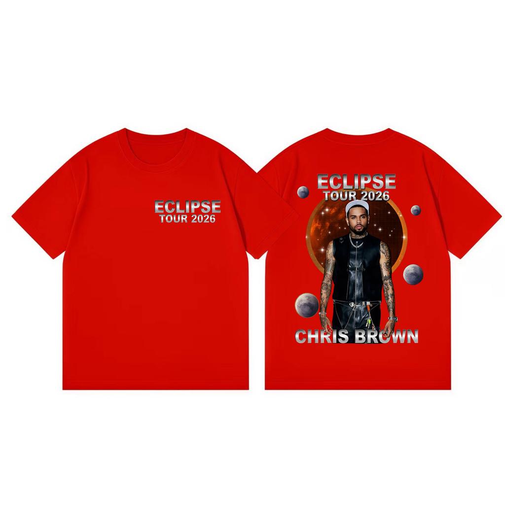 Графические футболки Rapper Chris Brown Eclipse Tour 2026 Хип-Хоп Винтажные Футболки с коротким рукавом Унисекс Мода Повседневные Хлопковые Футболки