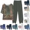 Women's Summer Half Sleeve Printed Tops Elastic Waist Nine Piece Pants Two Piece Set