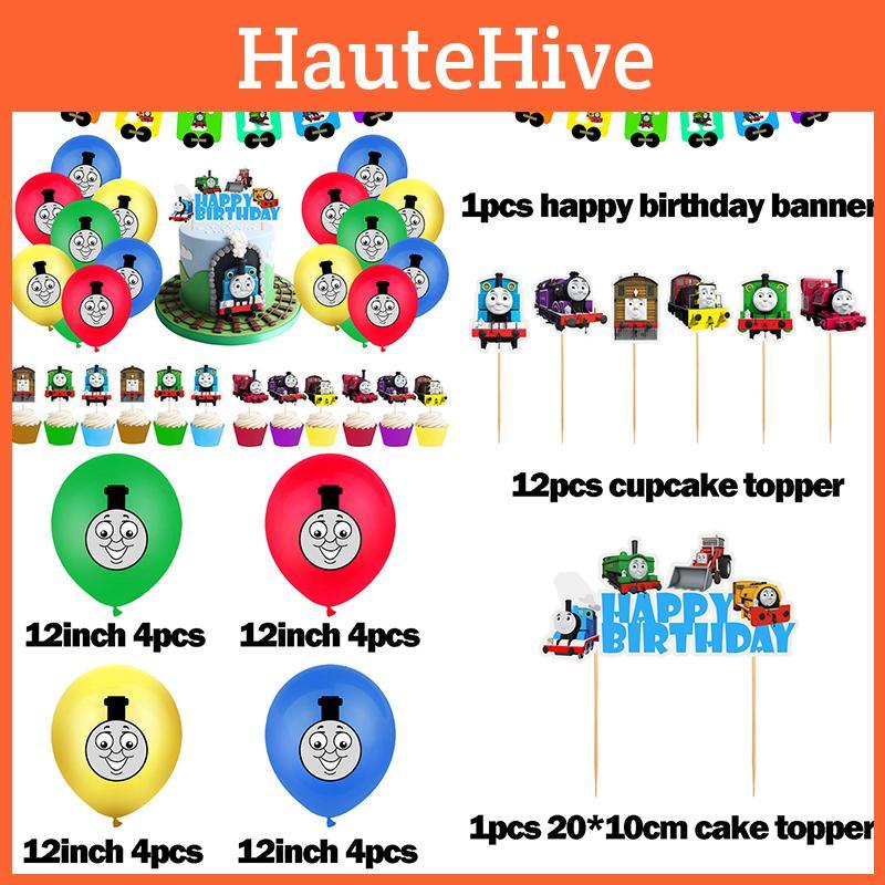Яркий декор для детского дня рождения в стиле Томаса, воздушные шары, баннер, топперы для кексов