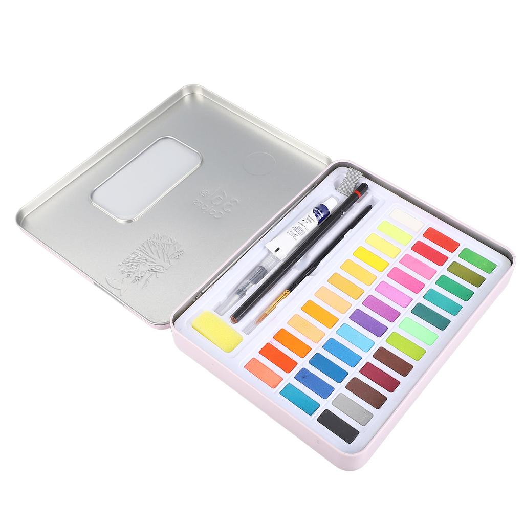 Water Color Paint 36 Bright Colors Quick Drying High Transparency Watercolor Paint Set with Pen Sponge Paper for Art