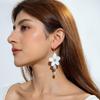 Fashionable Temperament White Simulated Flower Resin Pearl Pendant Earrings for Women's Jewelry Elegant Classic Flower Earrings