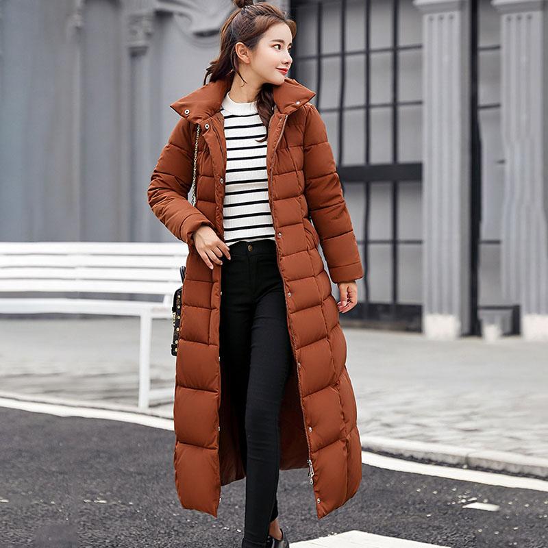 Down Padded Jacket Women's Long Parkas Winter Clothing Korean Slim Over-the-knee Thickened Down Jacket Cotton Jacket