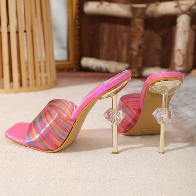 Женские туфли на высоком каблуке с бриллиантами разных цветов, универсальные модные уличные тапочки 35-42 с квадратным носком и открытым носком, сексуальные босоножки на каблуках класса люкс