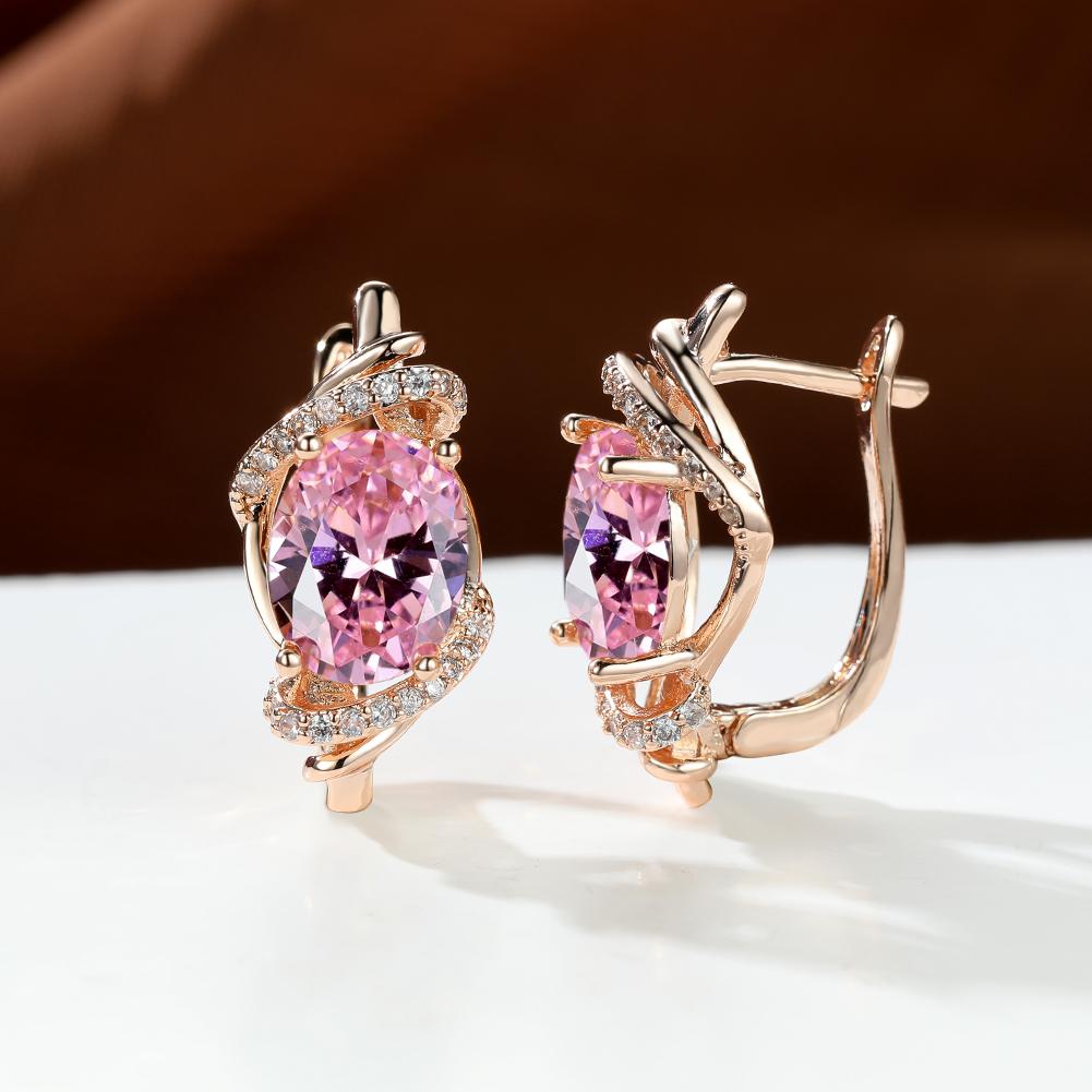 1 пара золотистого цвета Vine Geometry Round Oval Cut Pink Purple White Aqua Stone Party Серьги-кольца с камнем по рождению Висячие серьги Ювелирные изделия
