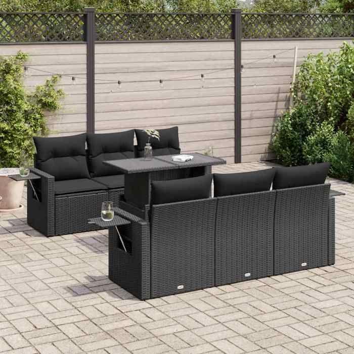 VidaXL Garden Lounge Set 7 Pcs with Cushions Black Wicker 3326416