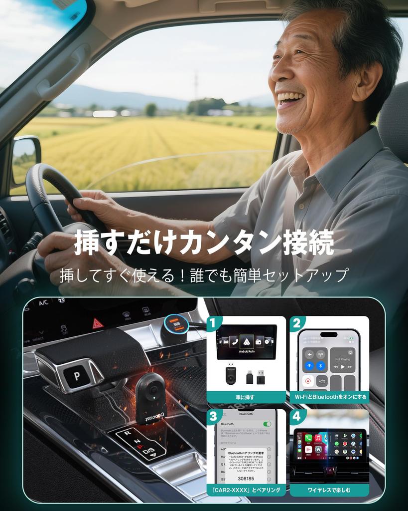 OTTOCAST MINI (2025 Новый) Беспроводной адаптер CarPlay и Android Auto, Мини-размер, Компактный дизайн,