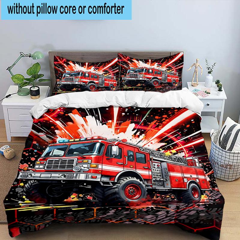 Electric Monster Truck Art 3pcs Bedding,Including 1pc Duvet Cover And 2pcs Pillowcases Perfect for Christmas,Ideal for Bedroom, Dormitory