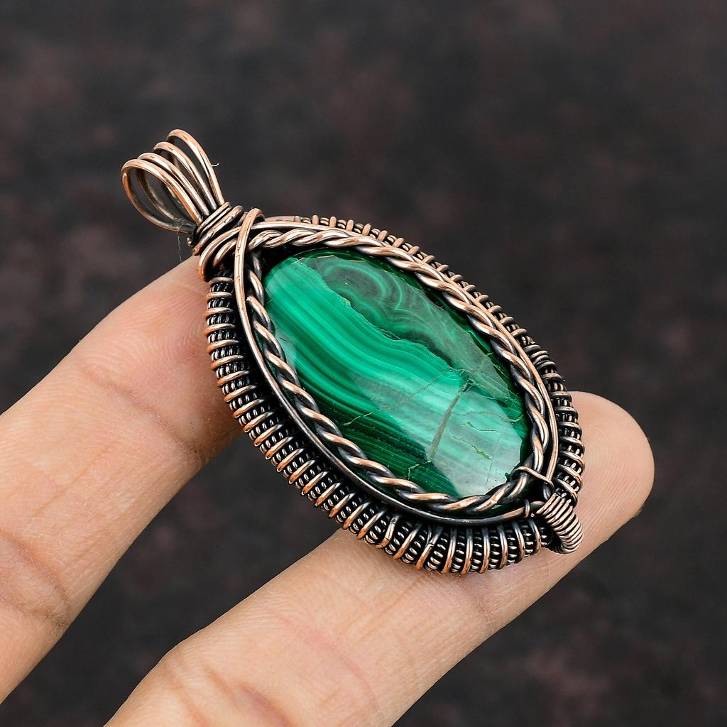 Малахитовый кулон, медная проволока, обернутая ювелирными изделиями, проволочная обертка, драгоценный камень, малахитовый кулон, подарок маме, ювелирные изделия ручной работы, медные кулоны