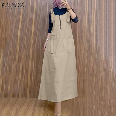 Женское повседневное платье с U-образным вырезом и застежкой-молнией, без рукавов, на бретелях