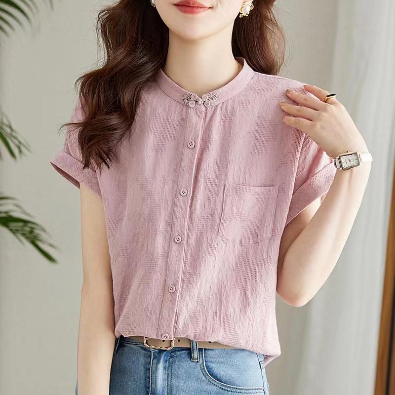 Short-sleeved shirt women's design sense niche 1116 summer new button plate new Chinese top thin shirt