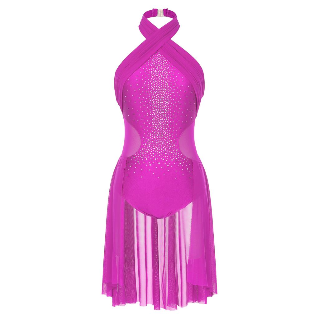 Женское балетное платье для современных танцев для взрослых, лирическое шифоновое струящееся платье без рукавов, гимнастическое трико для фигурного катания