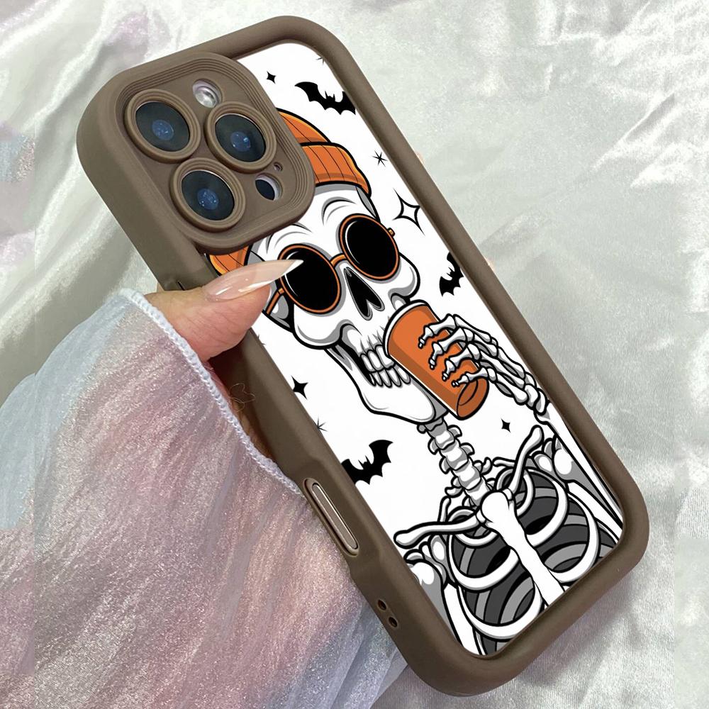 JT255 Забавный скелет на Хэллоуин для iPhone 17 16 15 14 13 Pro Max Samsung S26 S25 Ultra A17 A16 A07 A56 A36 A15 Xiaomi 15T Redmi 15c Note 14 Мягкий чехол