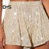 Женские шорты с пайетками, эластичные, с высокой талией, свободные, А-силуэта, однотонные, ультракороткие, выше колена, для выступлений, танцевальные шорты