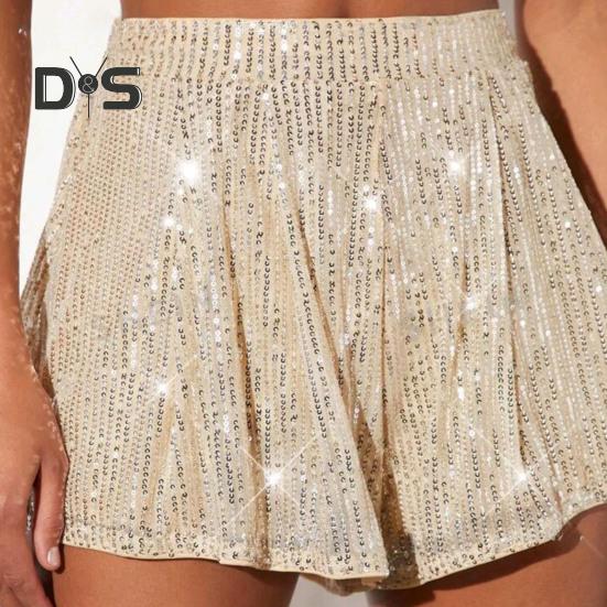 Женские шорты с пайетками, эластичные, с высокой талией, свободные, А-силуэта, однотонные, ультракороткие, выше колена, для выступлений, танцевальные шорты