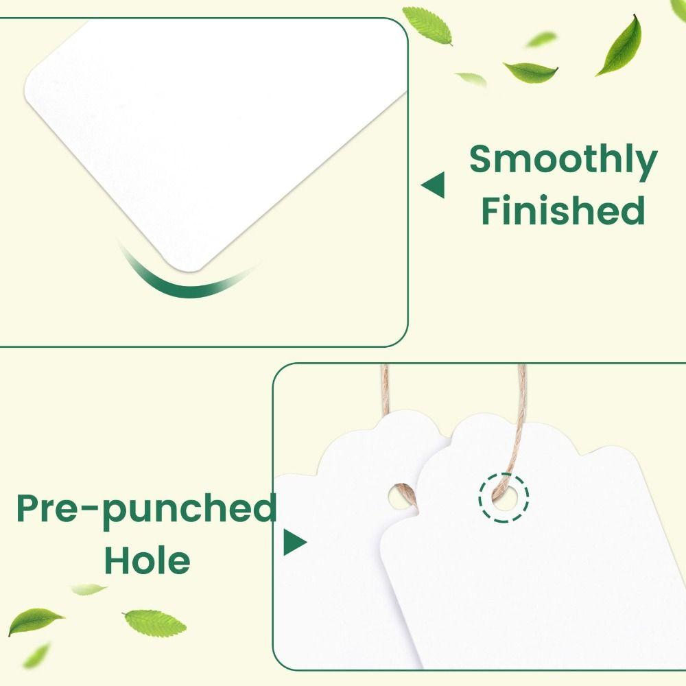 100Pcs Vintage DIY Scallop Label with String Kraft Paper Hang Tags Clothes Packaging