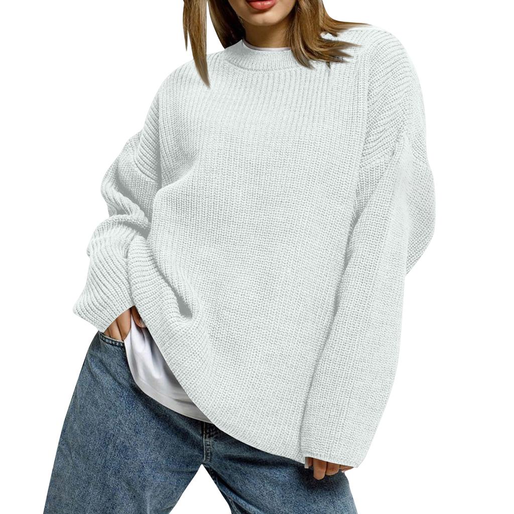 Women's Solid Color Loose Casual Long Sleeved Knitted Sweater Top Sweater