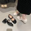 French Mary Jane Shoes Women's 2025 New Spring Patent Leather Square Head Bow Small Leather Shoes Light Mouth Thick High Heel Single Shoes