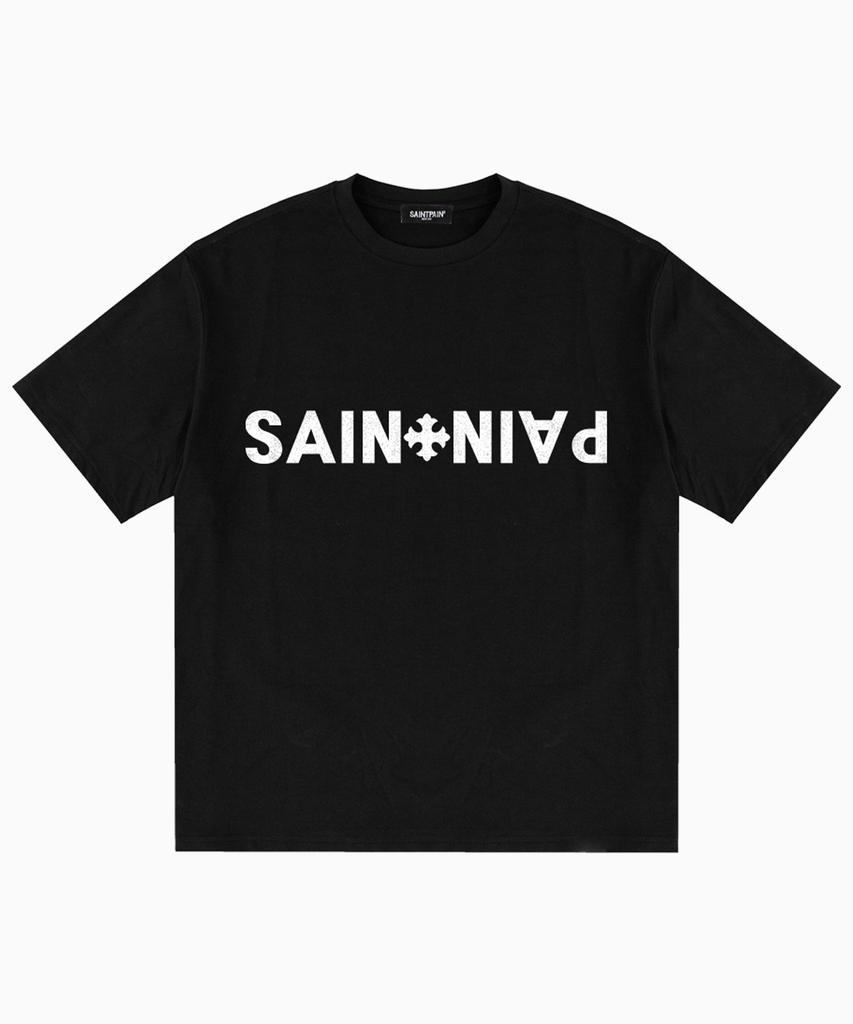 SAINTPAIN Sp Хлопок с воздухом Футболка с коротким рукавом с логотипом-крестом Черная