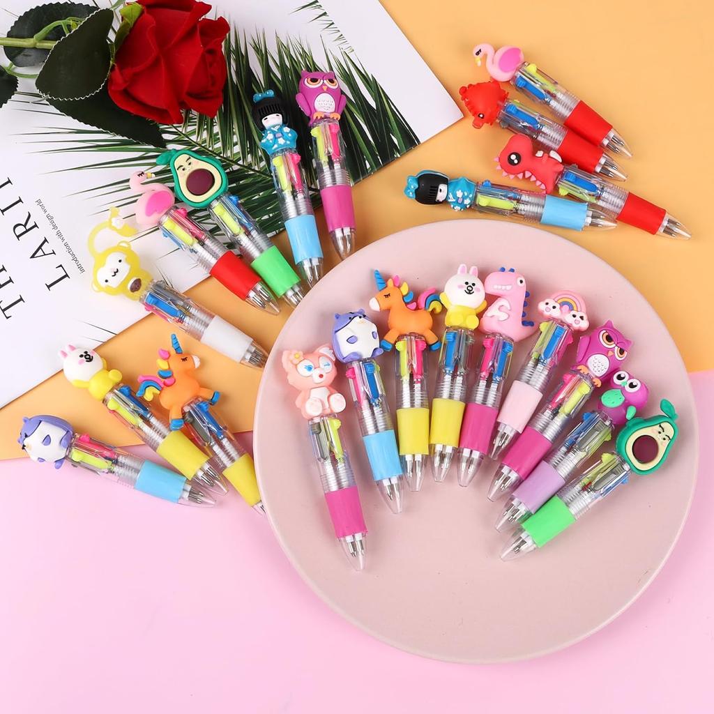 DIYASY 30 Pcs Mini Multicolor Ballpoint Pens, 4-in-1 Multicolored Retractable Pen Bulk Cute Animals Pens for Office Supplies Party Favors 15 Styles