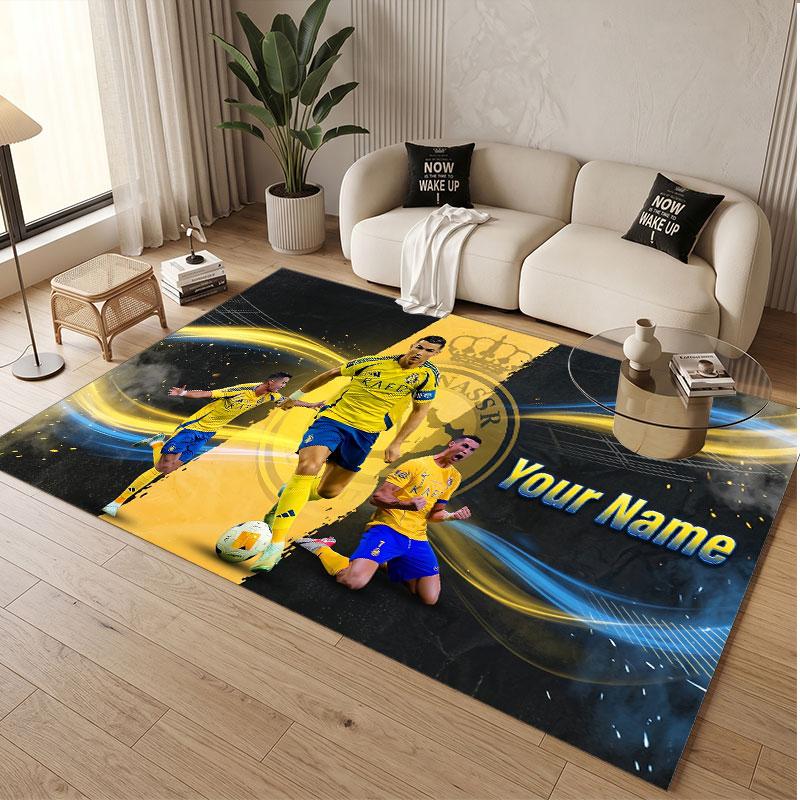 Custom Rug Cristiano Ronaldo Pattern Print Name Text Soft Non‑Slip Floor Carpet for Home Indoor Decoration