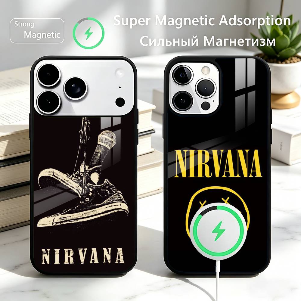 LOGO Nirvana Rock Singer B-Band Gift Phone Case For iPhone17,16,15,14,13,12,11 Plus,Pro Supports Magnetic Wireless Charging