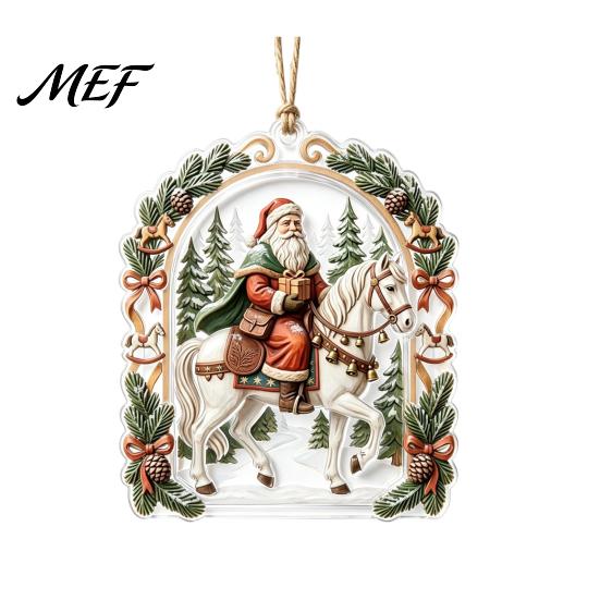 Xmas Party Decorations Santa Riding Horse Christmas Ornament, Acrylic Hanging Pendant with String, Garden Ornaments Festive Tree Decor for Living Room