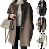 Fall Winter Women Jacket Button-down Round Neck Loose Long Sleeves Straight Woolen Coat Mid Length Pure Color Outerwear for Commuting Dating And Prom