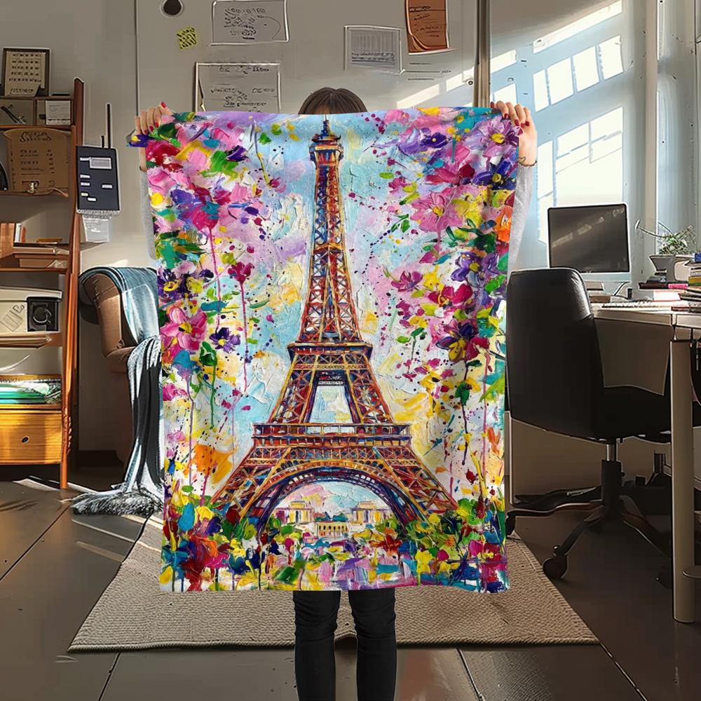 Paris Eiffel Tower Print Flannel Blanket, High quality Comfortable for All Seasons, Home Decor, Warmth and Comfort, Perfect for Christmas Gifts82