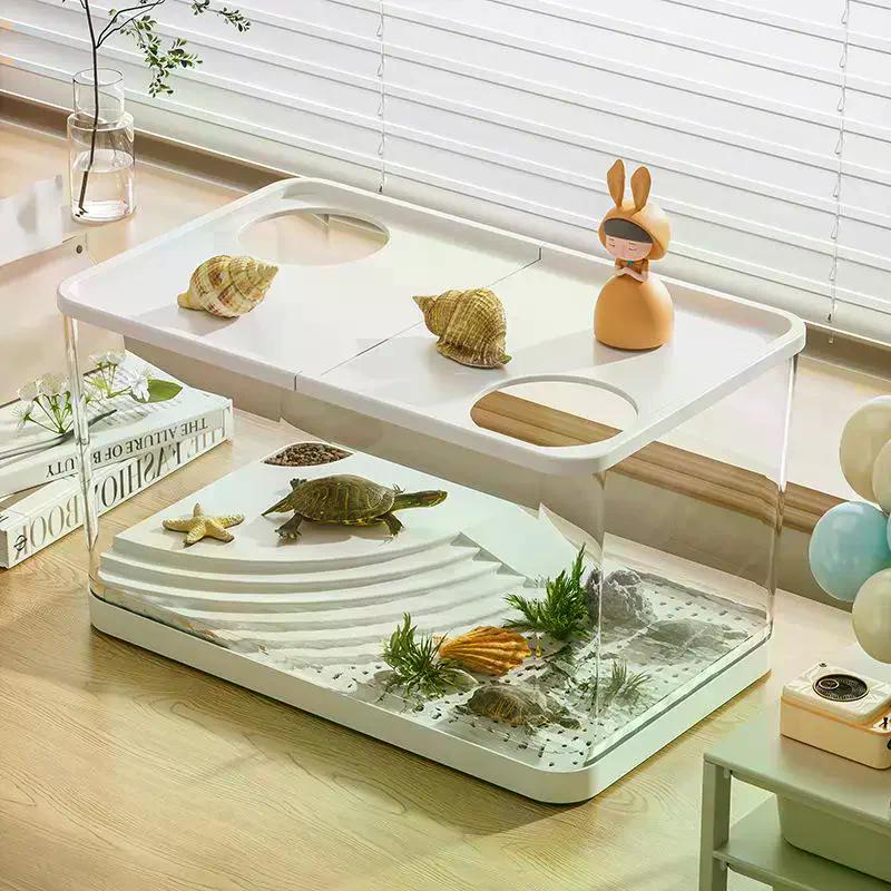 ПЭТ Новый Прозрачный Мини Аквариум Аквариум Ударопрочный Гидропонный С Крышкой Экологичный Настольный Домашний Ленивый Аквариум Черепашатник